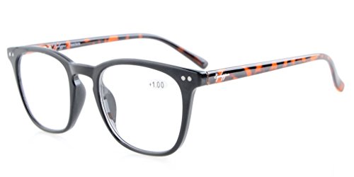 Eyekepper Lectores de calidad de la primavera de bisagras cuadrados clave de agujero estilo gafas de lectura (Marco negro/Brazo de tortuga, 0.50)