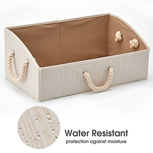 EZOWare 3 pcs Cajas de Almacenaje, Caja Abierta con Angulo de Tela Plegable Resistente con Manijas para Estanterías, Armarios, Ropa, Camisetas, Juguetes, y mas - (Beige)