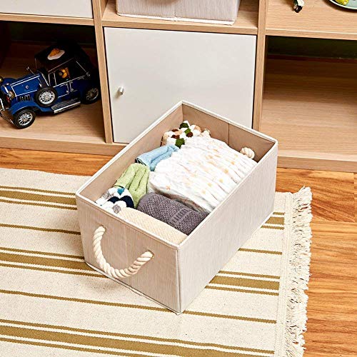 EZOWare 3 pcs Cajas de Almacenaje, Caja Decorativa de Tela Plegable Resistente con Manijas para Ropa, Juguetes, Armario, Dormitorio, Estanterías y Mas - Color Beige Natural