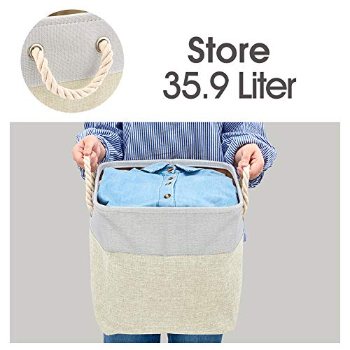 EZOWare Cajas de Almacenaje, 3 Pcs Cesta Organizador Cubos de Tela Plegable con Manijas para Hogar, Oficina, Estanterías, Armarios, Ropa, Juguetes y mas - 33 x 33 x 33 cm (Beige/Gris Claro)