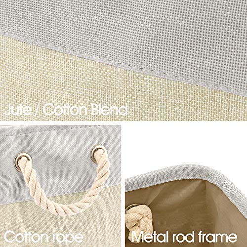 EZOWare Cajas de Almacenaje, 3 Pcs Cesta Organizador Cubos de Tela Plegable con Manijas para Hogar, Oficina, Estanterías, Armarios, Ropa, Juguetes y mas - 33 x 33 x 33 cm (Beige/Gris Claro)