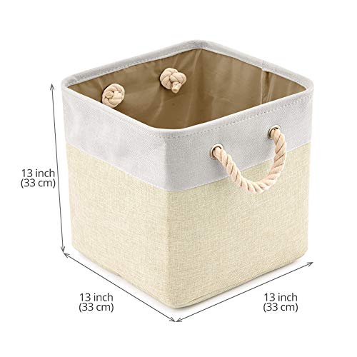 EZOWare Cajas de Almacenaje, 3 Pcs Cesta Organizador Cubos de Tela Plegable con Manijas para Hogar, Oficina, Estanterías, Armarios, Ropa, Juguetes y mas - 33 x 33 x 33 cm (Beige/Gris Claro)
