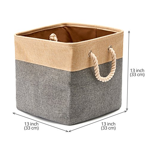 EZOWare Cajas de Almacenaje, 3 Pcs Cesta Organizador Cubos de Tela Plegable con Manijas para Hogar, Oficina, Estanterías, Armarios, Ropa, Juguetes y mas - 33 x 33 x 33 cm (Gris/Marrón)
