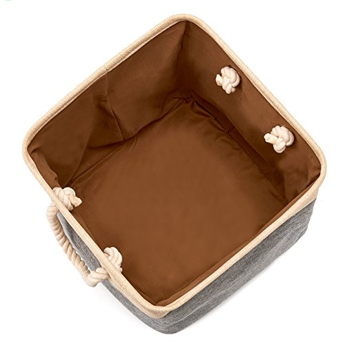 EZOWare Cajas de Almacenaje, 3 Pcs Cesta Organizador Cubos de Tela Plegable con Manijas para Hogar, Oficina, Estanterías, Armarios, Ropa, Juguetes y mas - 33 x 33 x 33 cm (Beige/Gris Claro)