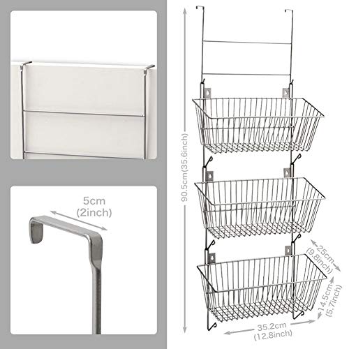 EZOWare Estantería Colgante Multiuso con 3 Cestas y Ganchos, Organizador y Almacenamiento Colgar en Puertas de Habitación o Montar en Pared para Cocina, Despensa, Baño - Gris Plata