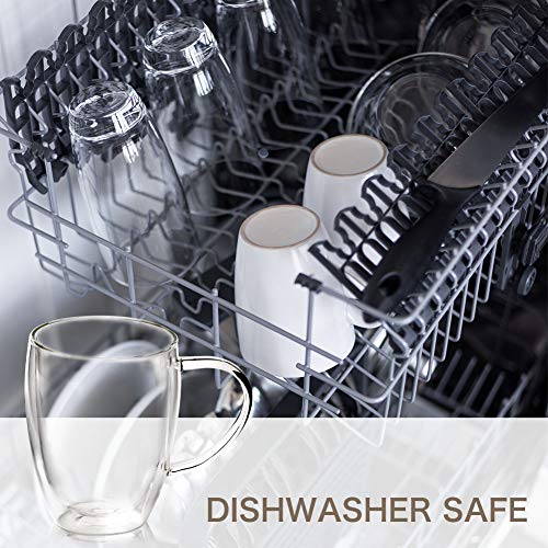 EZOWare Tazas de Cafe de Vidrio Doble Pared, Vasos de Cristal Térmicos con Mango para Bebidas Calientes o Heladas, Café de Leche, Macchiato, Vino, Te - Set de 4, 350ml