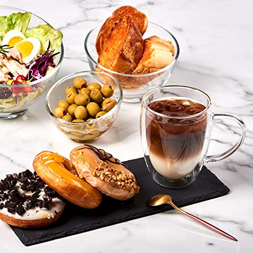 EZOWare Tazas de Cafe de Vidrio Doble Pared, Vasos de Cristal Térmicos con Mango para Bebidas Calientes o Heladas, Café de Leche, Macchiato, Vino, Te - Set de 4, 350ml
