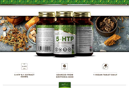 Ezyleaf 5-HTP Capsulas | 400mg de Semilla de Griffonia Simplicifolia | 180 Capsulas Veganas de 5HTP | Nootropico en Pastillas para dormir bien, Reduce el Estrés y Aumenta la Energía | Sin OGM