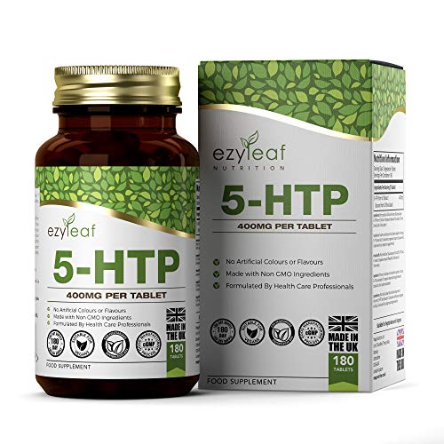 Ezyleaf 5-HTP Capsulas | 400mg de Semilla de Griffonia Simplicifolia | 180 Capsulas Veganas de 5HTP | Nootropico en Pastillas para dormir bien, Reduce el Estrés y Aumenta la Energía | Sin OGM