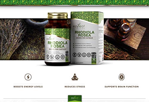 Ezyleaf Rhodiola Rosea Capsulas 200mg | Nootropicos para Estudiar, Concentracion y Memoria | 90 Capsulas Vegetarianas | Rodiola Nootropico VItaminico para Atencion | Sin Gluten o OGM