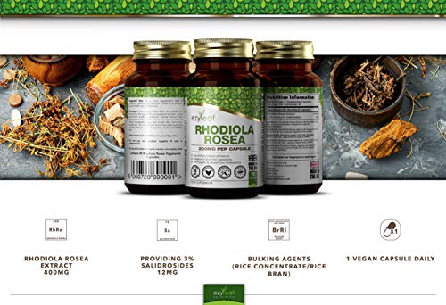 Ezyleaf Rhodiola Rosea Capsulas 200mg | Nootropicos para Estudiar, Concentracion y Memoria | 90 Capsulas Vegetarianas | Rodiola Nootropico VItaminico para Atencion | Sin Gluten o OGM