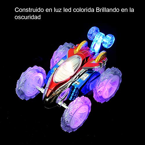 Fabur Coche Teledirigidos, Radio Control Remoto Coches Stunt Coche RC Coche de Tornado Doble Lado Rotación Flexibles con Luces de Colores para Niños, No bateria incluida