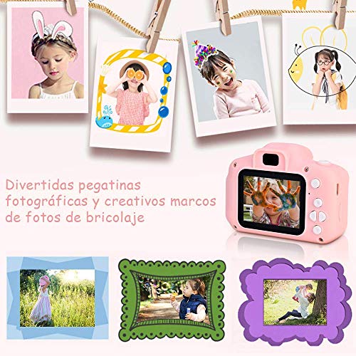 Faburo Set de Cámara de Fotos Digital para Niños, Cámara Infantil con Tarjeta de Memoria Micro SD 32GB, Cámara Digital Video cámara Infantil para Niños Niñas Regalos de cumpleaños, 1080P, Rosa