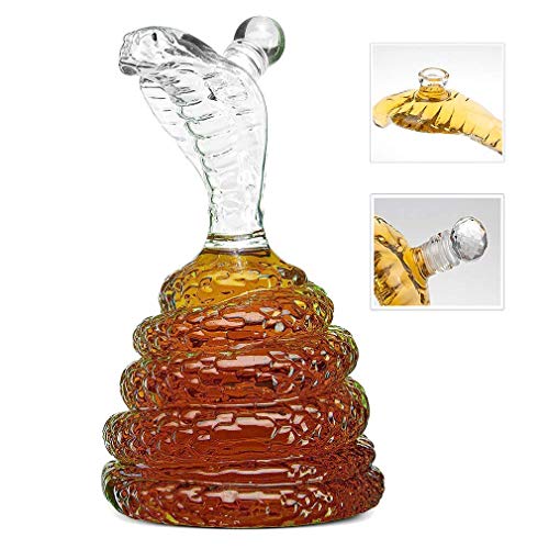FACAZ Jarra de Whisky King Cobra Snake, Vidrio soplado a Mano sin Plomo, Jarra de Serpiente para Licor, Whisky, Bourbon, Vodka, 600