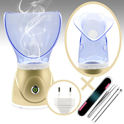 Facial Steamer + Acne Needle Set,Regalo del día de la madre,Profesional Facial Sauna Steam Inhaler Spa para Mascarilla Hidratante y Sinus con función de humidificador