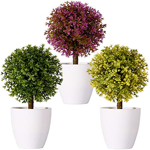 FagusHome - Plantas Artificiales de 8"Árbol de boj Artificial en Maceta Árbol Artificial en Forma de Bola Plantas Falsas en Maceta de plástico Blanco para decoración del hogar - Juego de 3 (A)