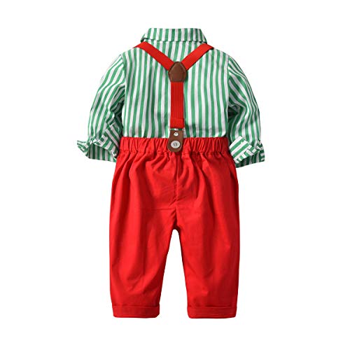 Fairy Baby Niños Bebes Traje de Navidad Camisa Bowtie Pantalones Conjuntos de Ropa Disfraces de Navidad Size 110 (Green Stripes)