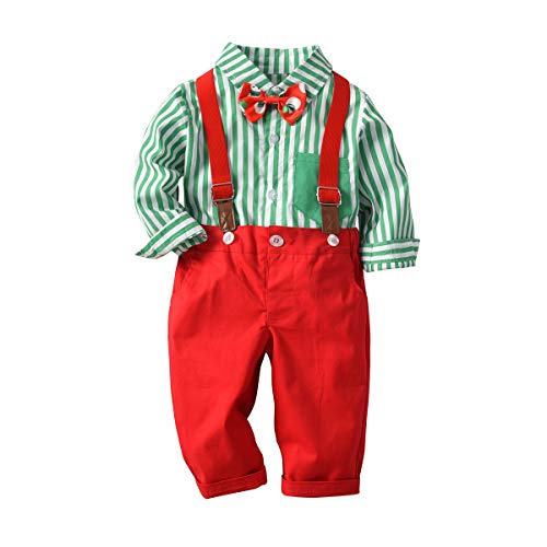 Fairy Baby Niños Bebes Traje de Navidad Camisa Bowtie Pantalones Conjuntos de Ropa Disfraces de Navidad Size 110 (Green Stripes)