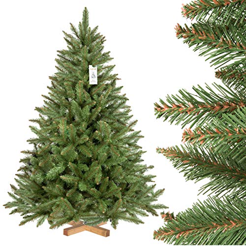 FairyTrees Árbol Navideño, Pícea Artificial con Soporte de Madera, Árbol de Navidad PVC, 150cm