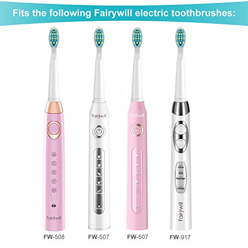 Fairywill Pearl White Cepillos para cepillos de dientes Sonic con cabezal de soldadura x4 para el blanco cepillo de dientes FW507, FW917, FW508, FW959 FW01