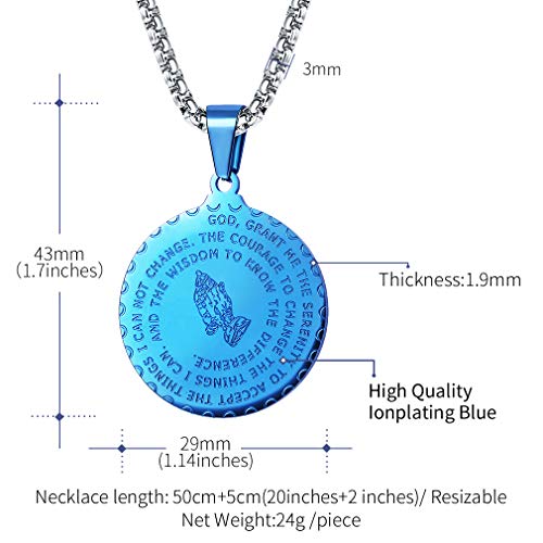 FaithHeart Azul Medalla Redonda Clásico Religioso Colgante de Collar Cadena de Eslabones Cuadrados 20 Pulgadas Joyería Milagrosa para Hombre y Mujer Regalo Cristiano
