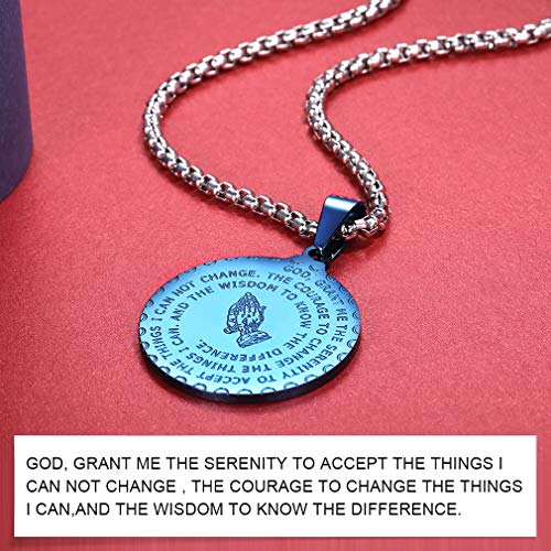 FaithHeart Azul Medalla Redonda Clásico Religioso Colgante de Collar Cadena de Eslabones Cuadrados 20 Pulgadas Joyería Milagrosa para Hombre y Mujer Regalo Cristiano