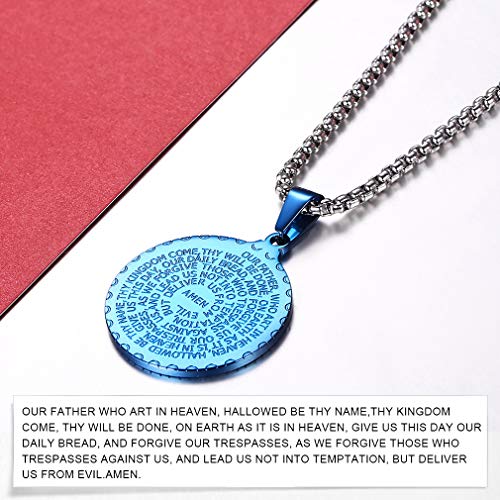 FaithHeart Azul Medalla Redonda Clásico Religioso Colgante de Collar Cadena de Eslabones Cuadrados 20 Pulgadas Joyería Milagrosa para Hombre y Mujer Regalo Cristiano