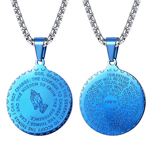 FaithHeart Azul Medalla Redonda Clásico Religioso Colgante de Collar Cadena de Eslabones Cuadrados 20 Pulgadas Joyería Milagrosa para Hombre y Mujer Regalo Cristiano