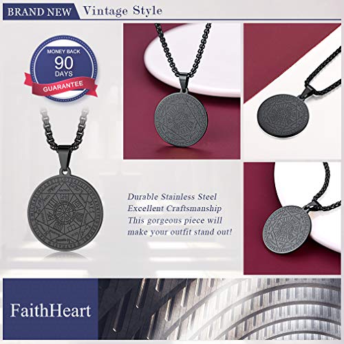 FaithHeart Collar Guarda Siete Arcángeles para Hombres y Mujeres Medallón Negra Acero Inoxidable Colgantes Resistentes Joyerías Religiosas Sello Suerte Pentagram Rey Salomón