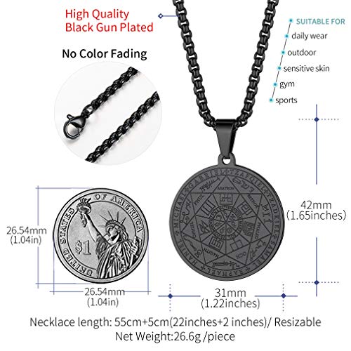 FaithHeart Collar Guarda Siete Arcángeles para Hombres y Mujeres Medallón Negra Acero Inoxidable Colgantes Resistentes Joyerías Religiosas Sello Suerte Pentagram Rey Salomón