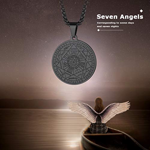 FaithHeart Collar Guarda Siete Arcángeles para Hombres y Mujeres Medallón Negra Acero Inoxidable Colgantes Resistentes Joyerías Religiosas Sello Suerte Pentagram Rey Salomón