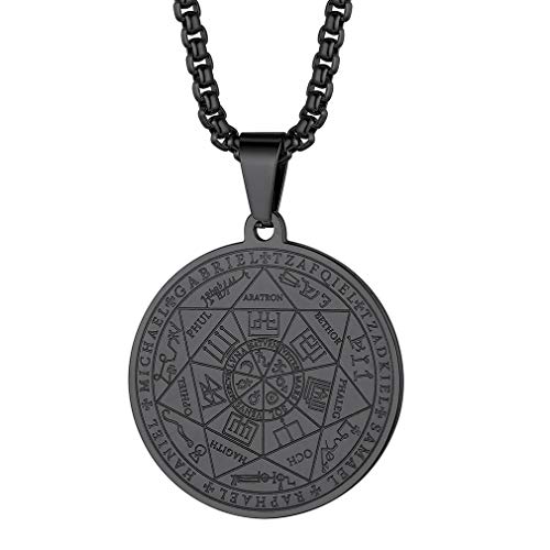 FaithHeart Collar Guarda Siete Arcángeles para Hombres y Mujeres Medallón Negra Acero Inoxidable Colgantes Resistentes Joyerías Religiosas Sello Suerte Pentagram Rey Salomón