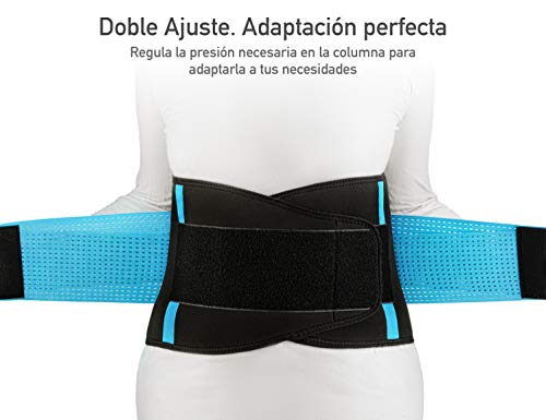 Faja Lumbar Hombre y Mujer - Alivia el Dolor y Las Lesiones en Cintura y Espalda - Cinturón Lumbar con Doble Ajuste - Gratis Bolsa de Transporte