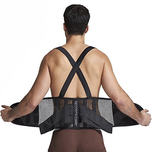 Faja para la espalda con tirantes, apoyo lumbar, cinturón de culturismo/halterofilia, entrenamiento, seguridad en el trabajo y postura - Marca Neotech Care (Talla S)