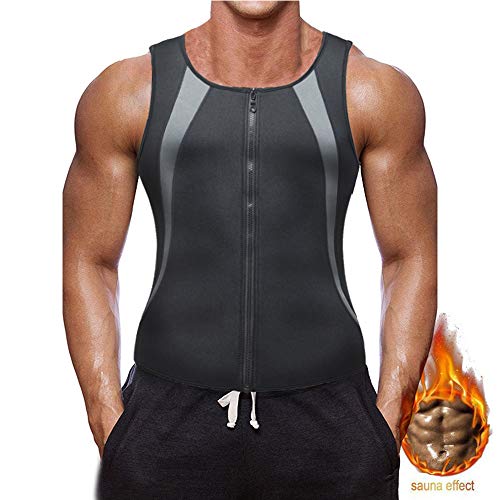 Faja Reductora Hombre Adelgazante Corsé con Cremallera Camiseta Termica, Compresión Desarrollo Muscular Quema Grasa Pérdida de Peso Sudoración Cremallera para Hombre (Black, XXXL)