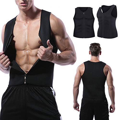 Faja Reductora Hombre Adelgazante Corsé con Cremallera Camiseta Termica, Compresión Desarrollo Muscular Quema Grasa Pérdida de Peso Sudoración Cremallera para Hombre (Black, XXXL)