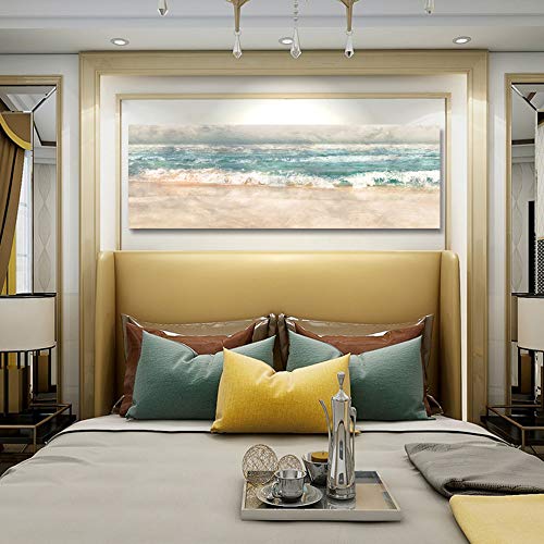 Fajerminart Cuadro En Lienzo - Olas Del Océano Verde Mar Lona Paisaje Marino Pintura De Lienzo, Lienzos Decorativos Adecuado Cuadros Dormitorios, Cuadros Decoracion Salon modernos 50x150cm (Sin Marco)