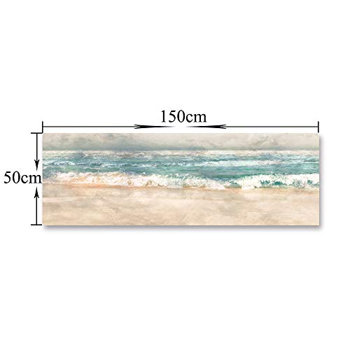 Fajerminart Cuadro En Lienzo - Olas Del Océano Verde Mar Lona Paisaje Marino Pintura De Lienzo, Lienzos Decorativos Adecuado Cuadros Dormitorios, Cuadros Decoracion Salon modernos 50x150cm (Sin Marco)