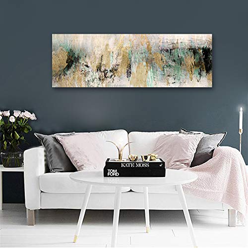 Fajerminart Cuadro En Lienzo - Verde Dorado Cuadros Abstractos Impresiones sobre Lienzo, Lienzos Decorativos Adecuado para Cuadros Dormitorios, Cuadros Decoracion Salon Modernos 70x210cm (Sin Marco)