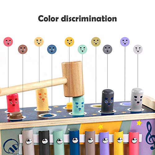 Fajiabao Montessori Juguetes Madera de Banco de Martillo Herramientas Juguete Madera con Xilófono y Laberinto Juego 3 en 1 Juegos Educativos para Niños Niñas 2 3 4 5 Años