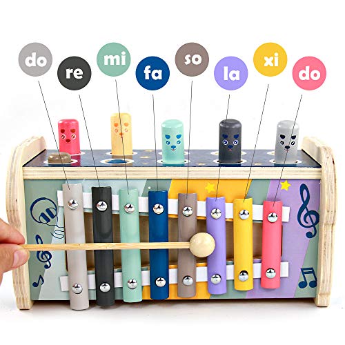 Fajiabao Montessori Juguetes Madera de Banco de Martillo Herramientas Juguete Madera con Xilófono y Laberinto Juego 3 en 1 Juegos Educativos para Niños Niñas 2 3 4 5 Años