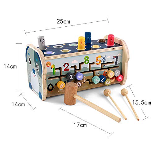 Fajiabao Montessori Juguetes Madera de Banco de Martillo Herramientas Juguete Madera con Xilófono y Laberinto Juego 3 en 1 Juegos Educativos para Niños Niñas 2 3 4 5 Años