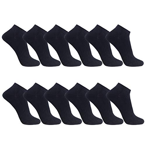 FALARY Calcetines Tobilleros Hombre 12Pares Deportivo Sciclismo Cortos Respirable Algodón Antideslizantes_Negro_3942