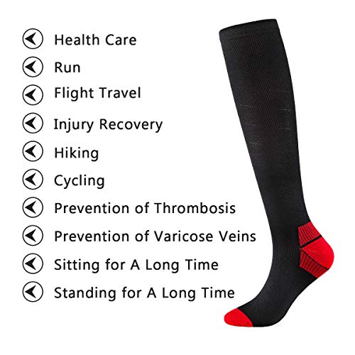 FALARY Los Calcetines de compresión evitan Las Venas varicosas Hombres Deportivos Mujeres Unisex (20-30 mmHg) 1 par Negro&Rojo 39-42