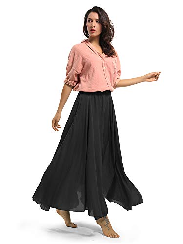 Falda de algodón elástica Ochenta para mujer, estilo bohemio, con cintura larga, vestido largo Negro negro 95 cm