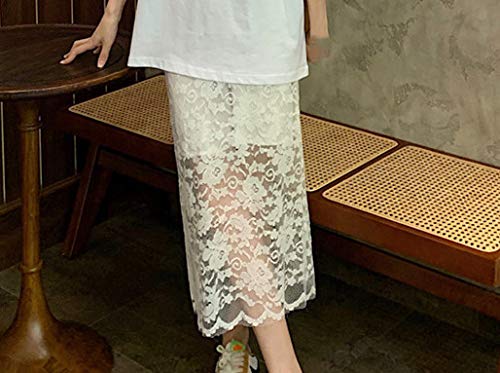 Falda de encaje de estilo delgado transpirable de verano con hendidura y falda de malla de la cadera