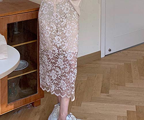 Falda de encaje de estilo delgado transpirable de verano con hendidura y falda de malla de la cadera