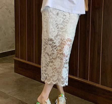 Falda de encaje de estilo delgado transpirable de verano con hendidura y falda de malla de la cadera