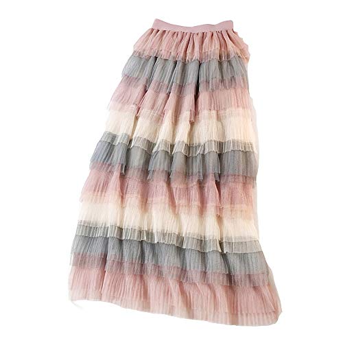 Falda Elástica De Mujer Gradas de la falda del acoplamiento contraste Prom Party color de tul una línea de Midi falda del tutú Se Puede Lavar a Mano O En Lavadora ( Color : Pink , Size : Free size )
