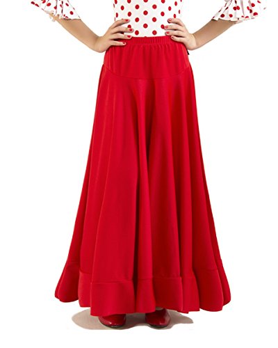 Falda ensayo niña, de Capa Entera con un Volante, Pieza Triangular en la Cadera (Rojo, 4)